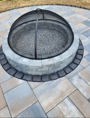 Unilock patio and fire pit. Douglas, MA. Photo 3.